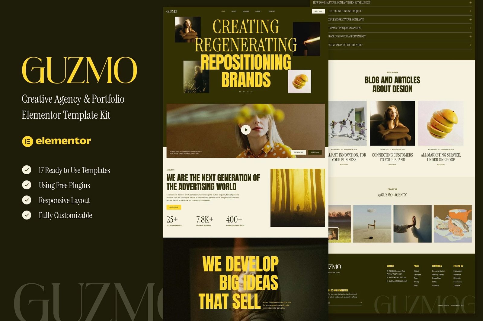 Guzmo - Kit de Plantillas Elementor para Agencia Creativa y Porfolio