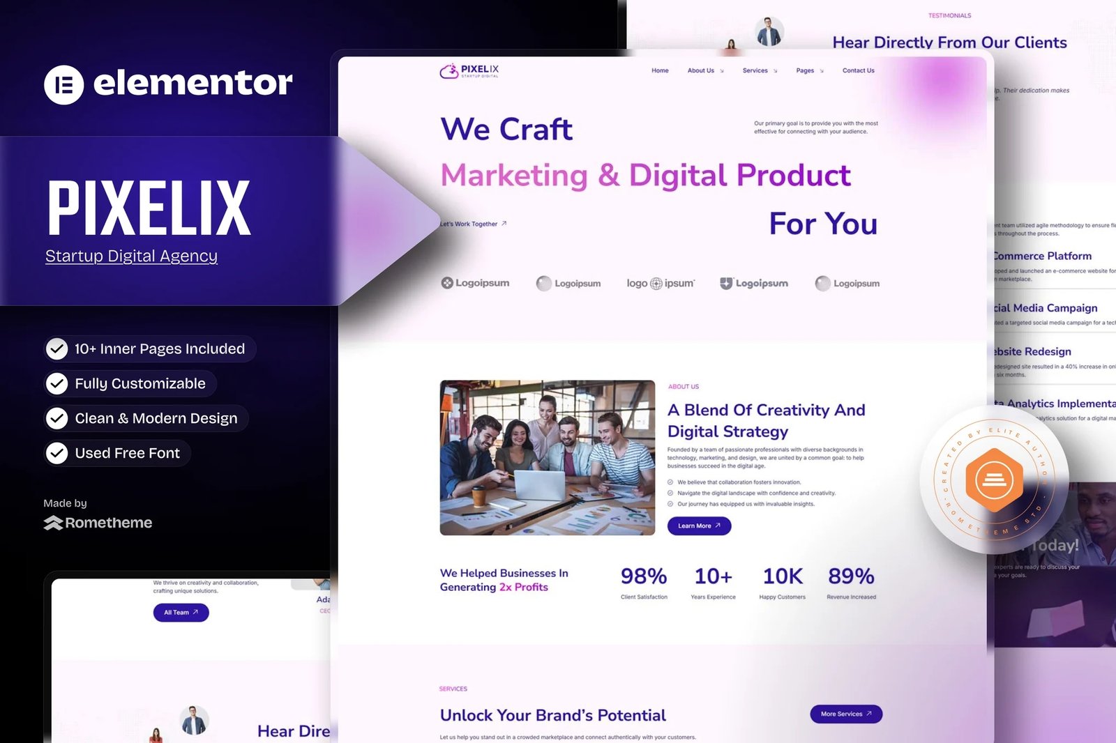 Pixelix - Kit de plantillas Elementor para agencias digitales para empresas emergentes