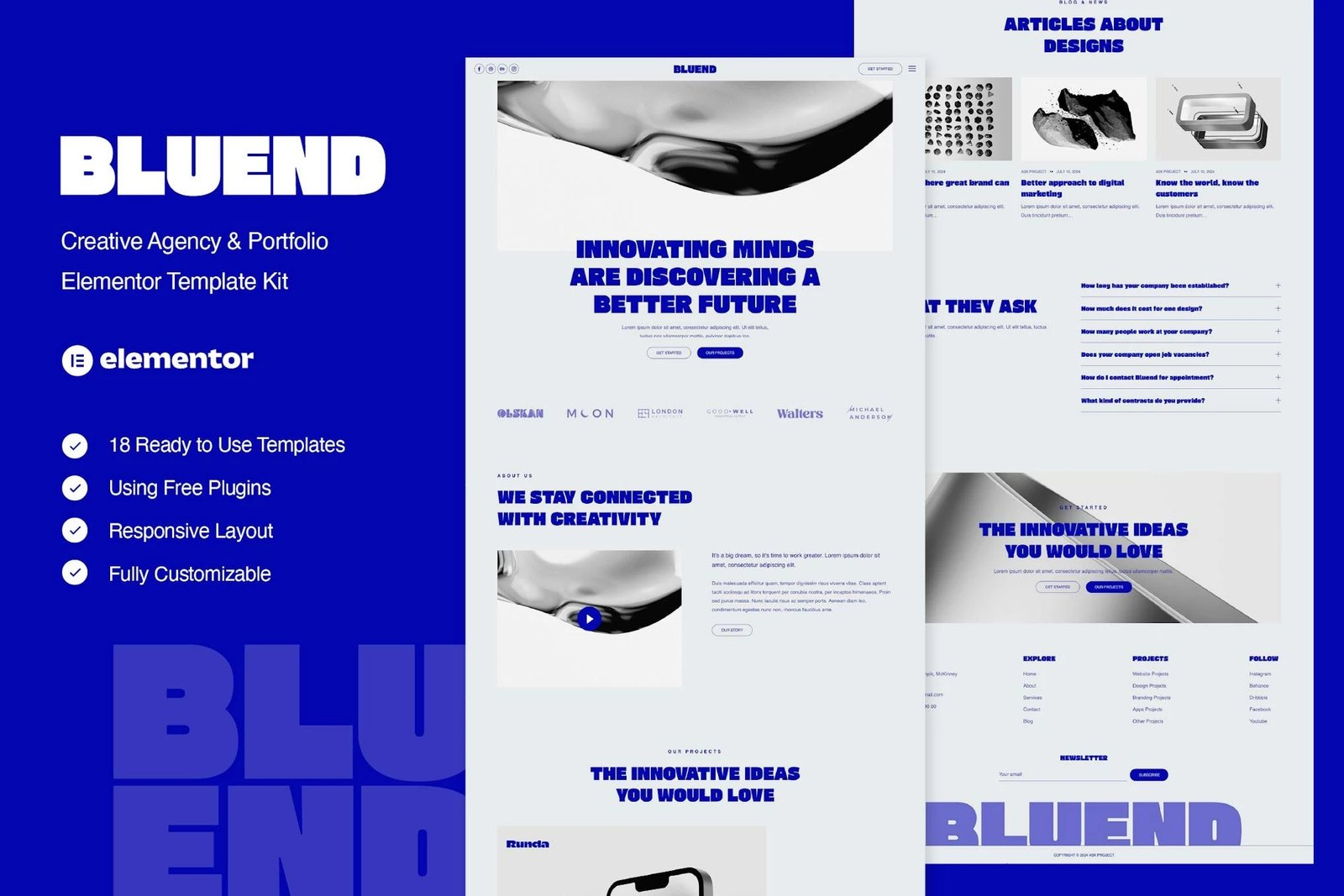 Bluend - Kit de Plantillas Elementor para Agencia Creativa y Porfolio