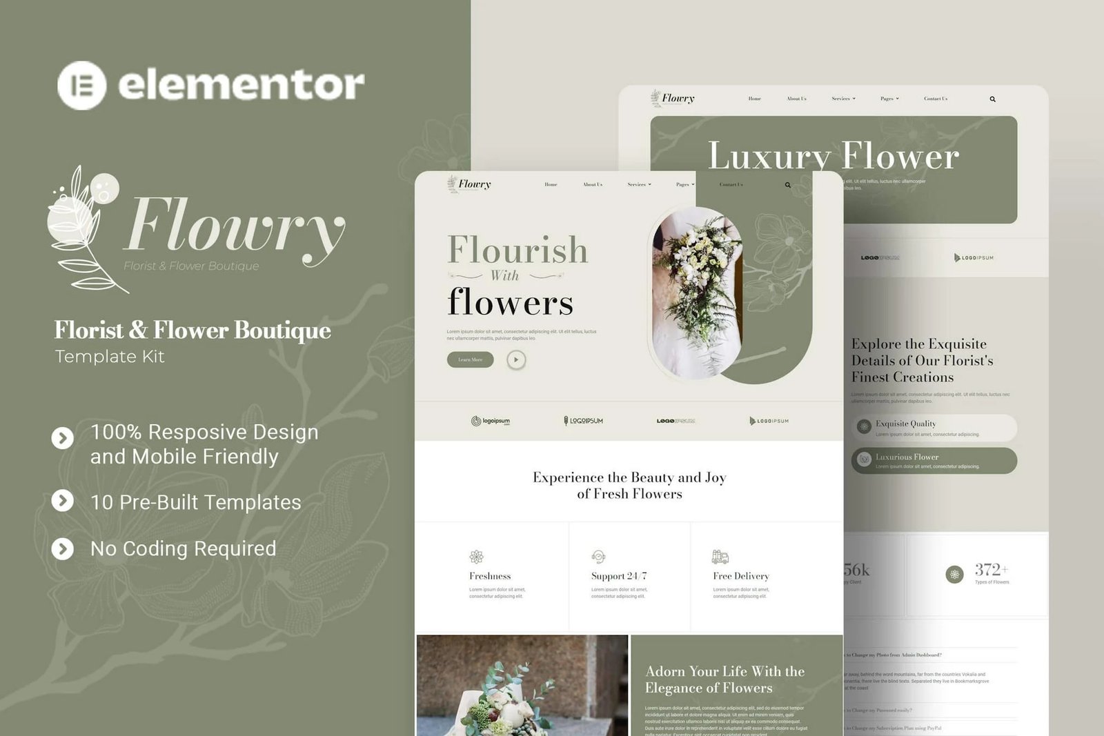 Flowry - Kit de plantillas Elementor para floristería y floristería