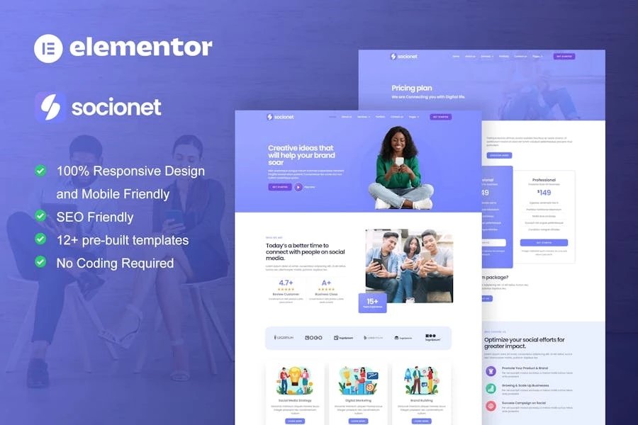 Socionet - Template Kit Elementor para Agencia de marketing en redes sociales