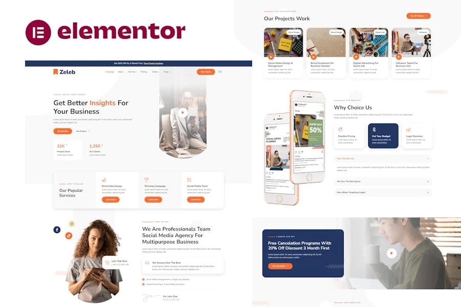 Zeleb - Template Kit Elementor para marketing en redes sociales y publicidad digital
