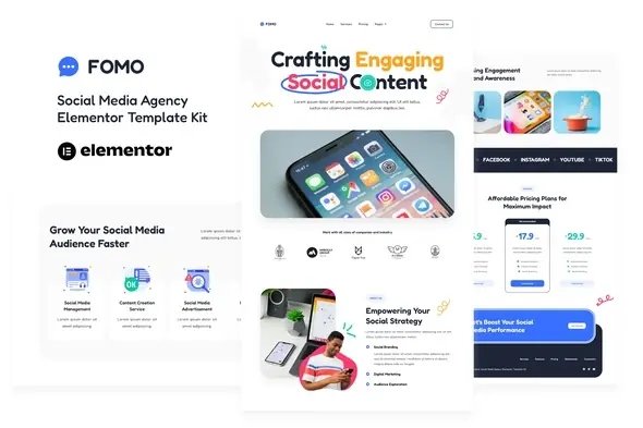 FOMO - Template Kit Elementor para Agencia de marketing en redes sociales
