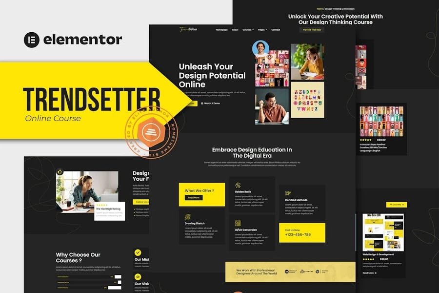 Trendsetter - Template Kit Elementor Pro para cursos de diseño en línea