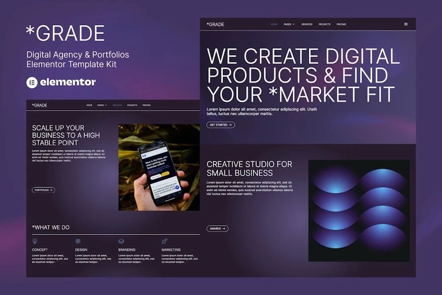 Grade - Template Kit Elementor para Agencia creativas y portafolios