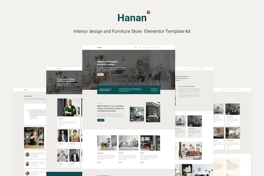 Hanan - Kit de Plantillas Elementor para Tienda de Muebles y Diseño de Interiores