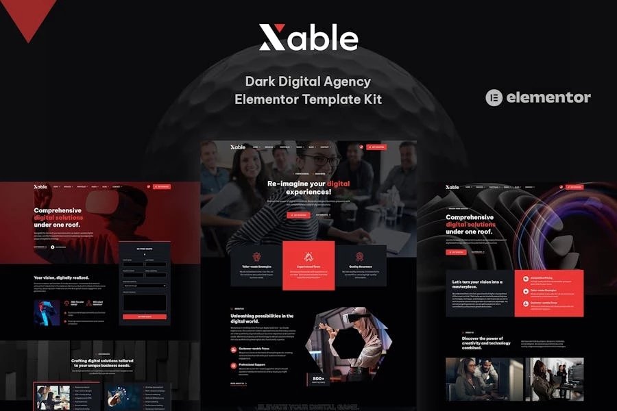 Xable - Kit de plantillas Elementor Pro para Agencia Digital Oscura