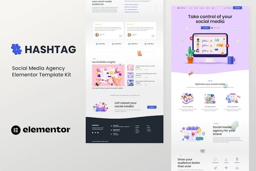 Hashtag - Template Kit Elementor para Agencia de redes sociales