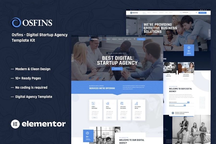 Osfins - Kit de plantillas Elementor para agencia de empresas emergentes digitales