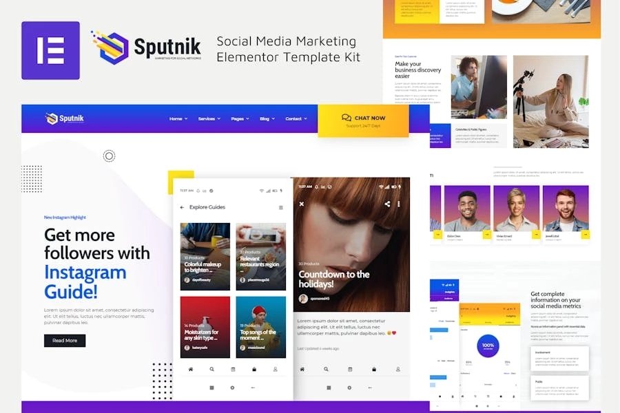 Sputnik - Template Kit de Elementor de marketing en redes sociales