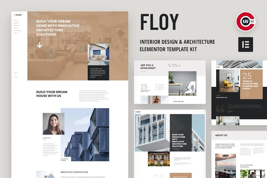 Floy - template kit Elementor de diseño de interiores y arquitectura