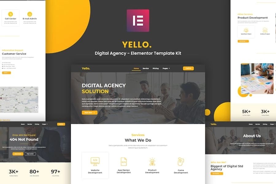 Yello - Template Kit de Elementor de agencia digital