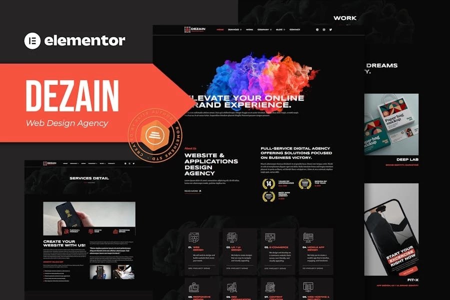 Dezain - Template Kit Elementor Pro para Agencia de diseño web