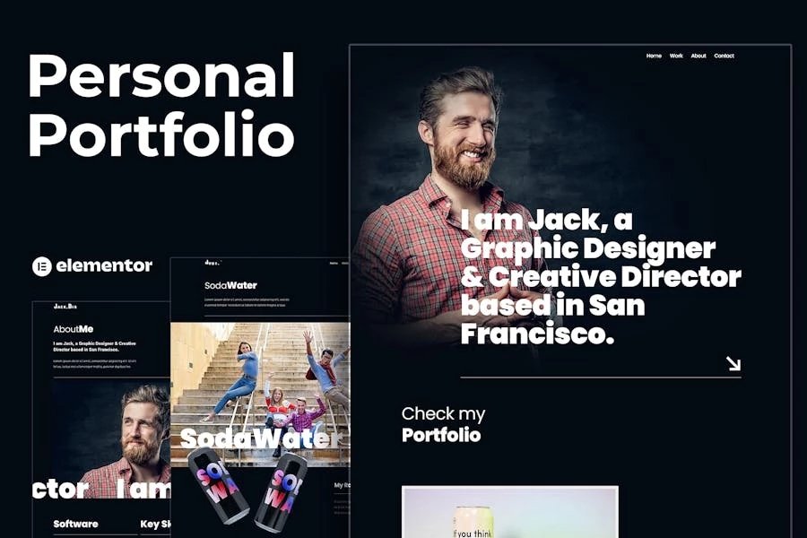 Jack.Dir - Template Kit Elementor para Porfolio de diseño personal