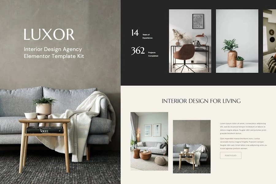 Luxor - Template Kit Elementor para agencia de diseño de interiores