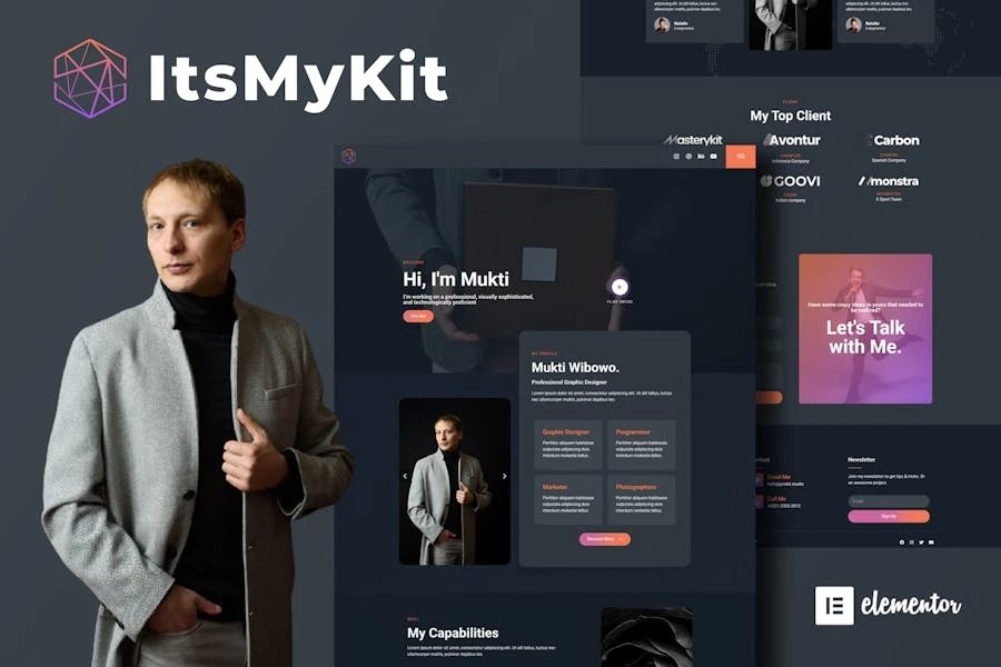 ItsMyKit - Kit de plantillas Dark Creative Portfolio Elementor