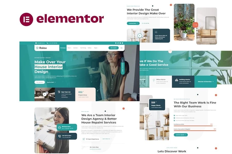 Raiou - Template Kit Elementor para diseño de interiores de casas
