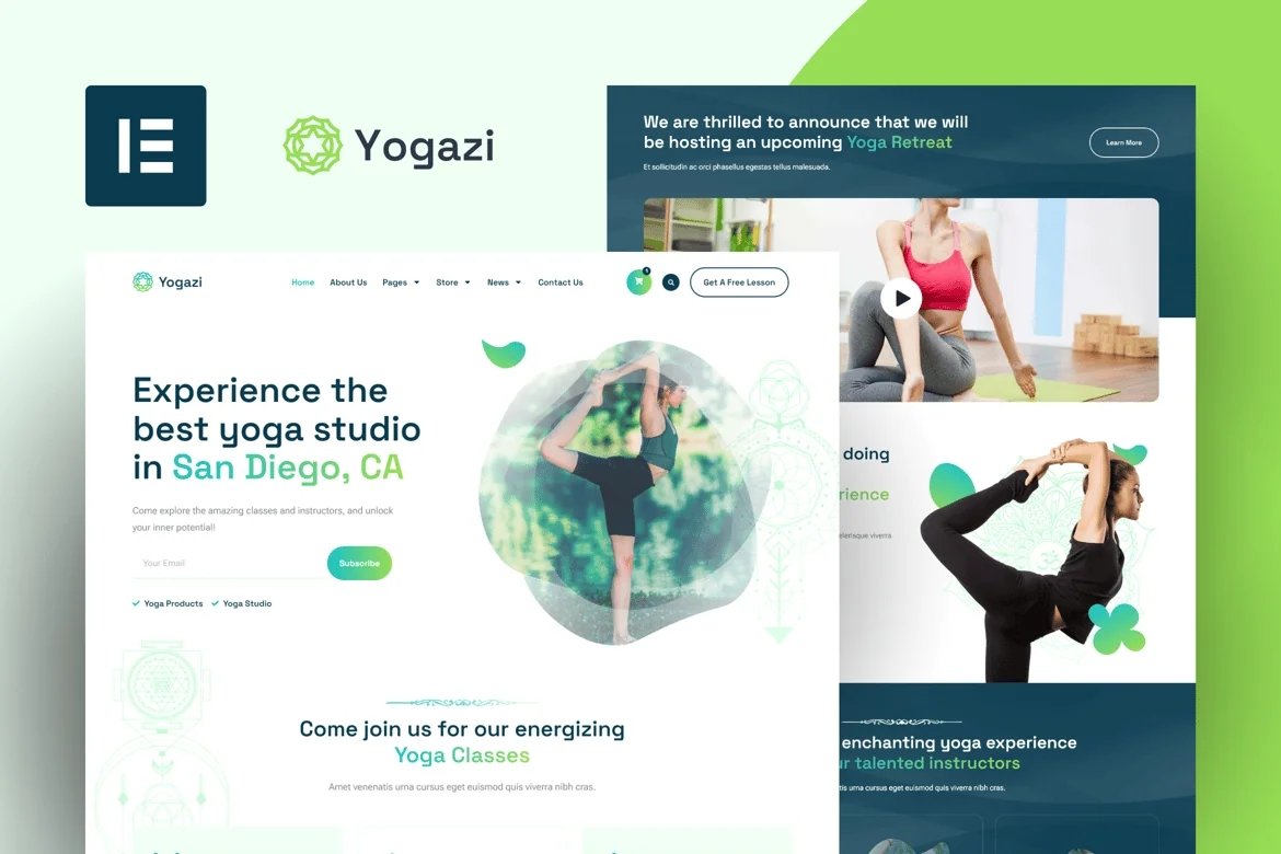 Yogazi - Kit de plantillas Elementor Pro para estudio de yoga