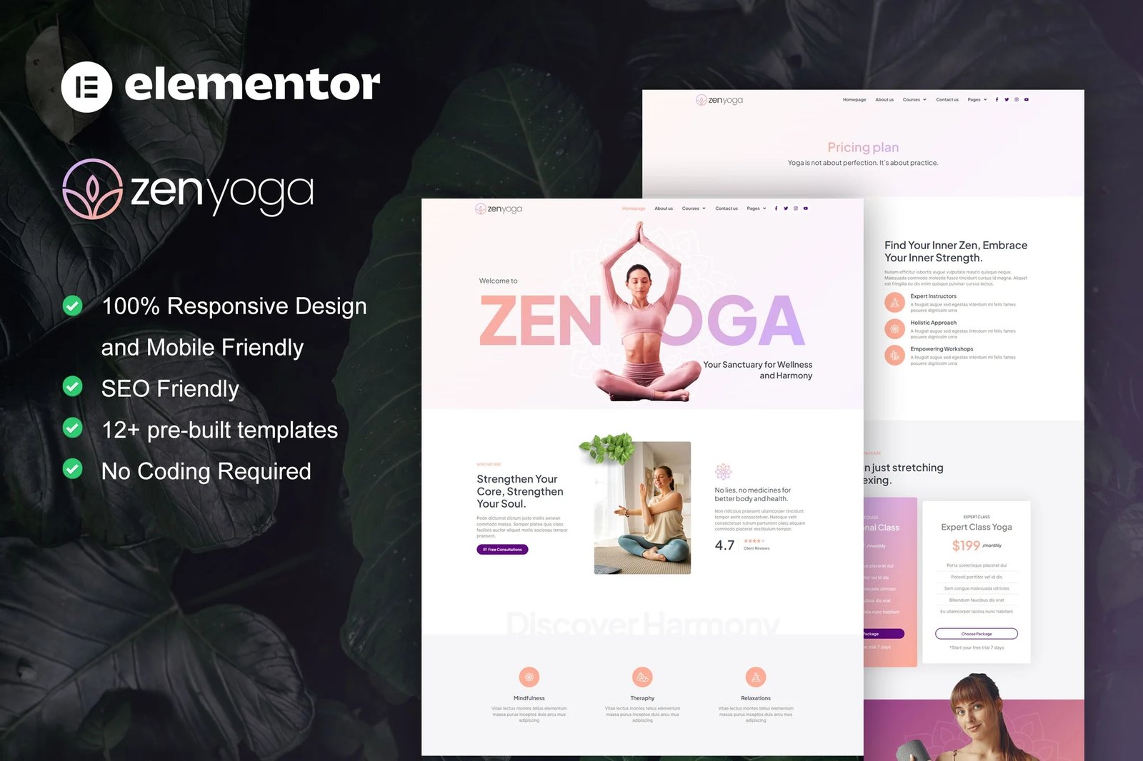 ZenYoga - Kit de plantillas Elementor para yoga y meditación
