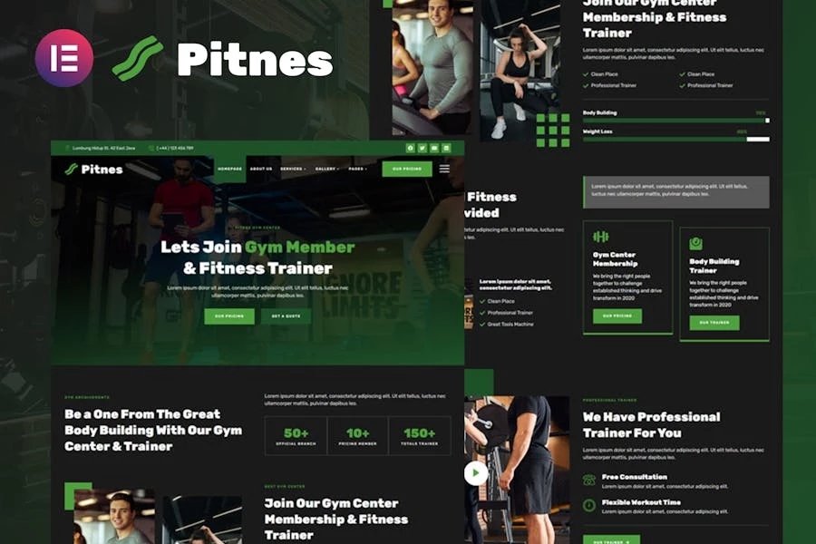 Pitnes - Template Kit Elementor para gimnasio y entrenamiento físico