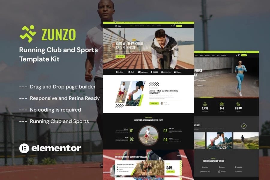 Zunzo - Kit de plantillas Elementor Pro para clubes de atletismo y deportes