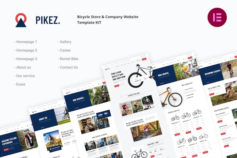 Pikez - Template Kit Elementor para tienda de bicicletas y alquiler de bicicletas