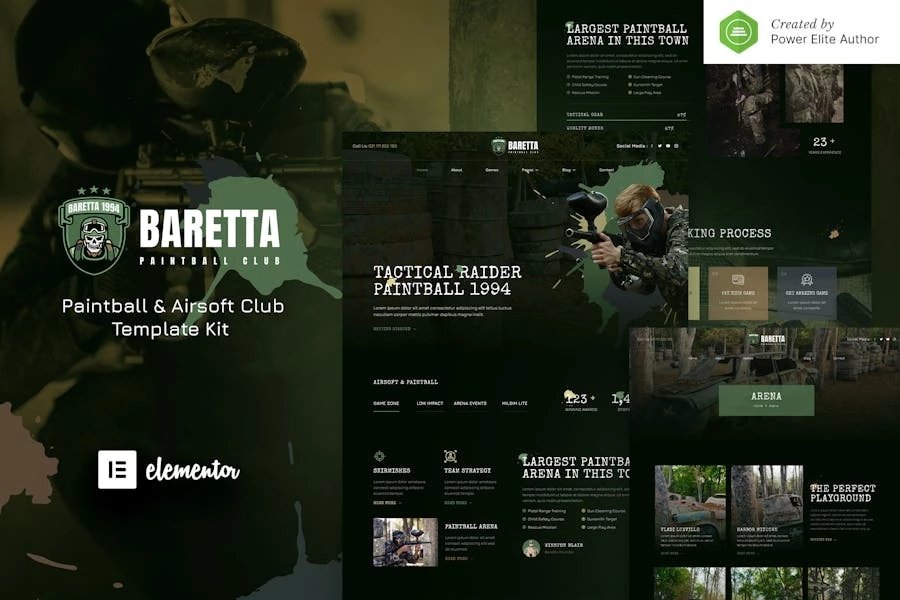 Baretta Kit de plantillas Elementor para clubes de paintball y airsoft