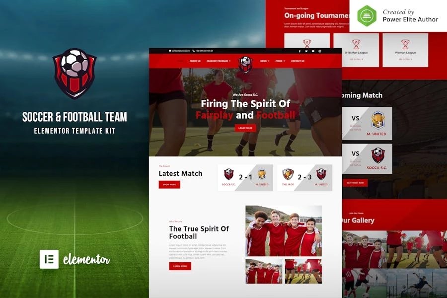 Socca - Template Kit Elementor para equipo de fútbol y club deportivo