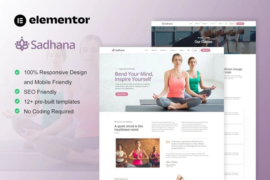 Sadhana - Template Kit Elementor para profesores de yoga y estudio