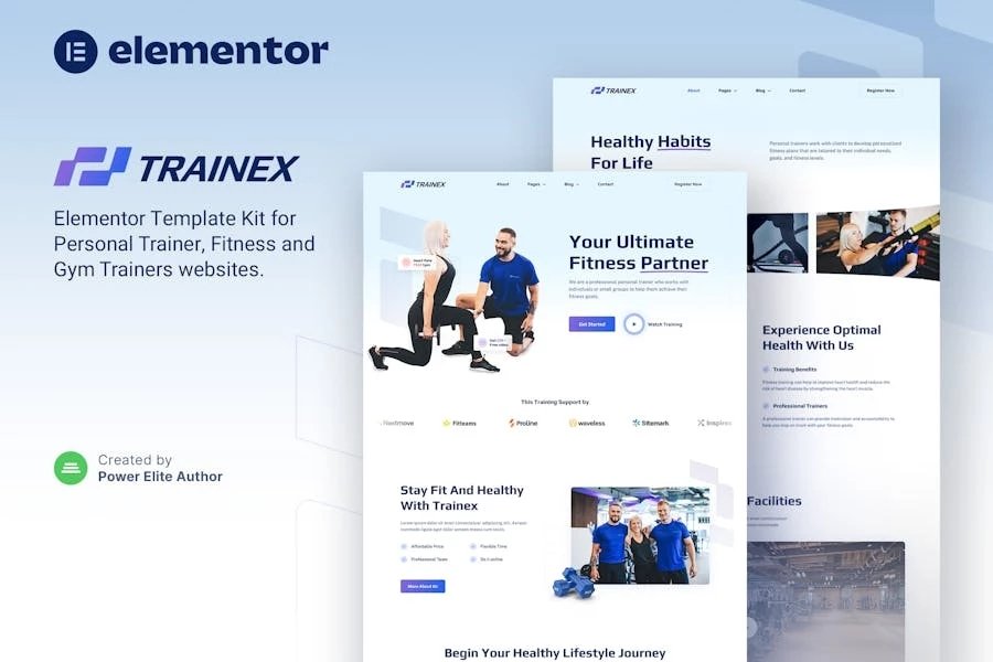 Trainex Template Kit Elementor para entrenador personal y acondicionamiento físico