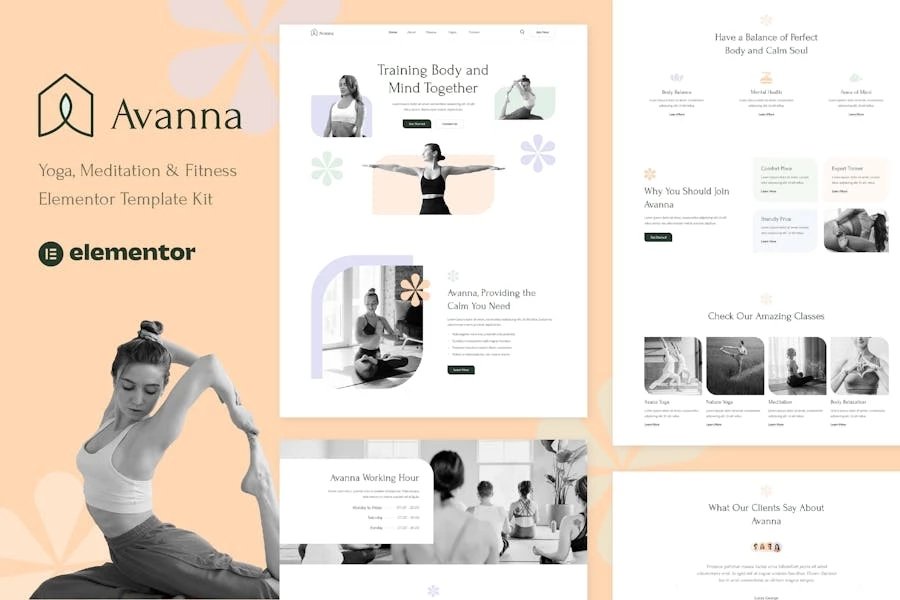 Avanna - Template Kit Elementor para yoga, meditación y acondicionamiento físico