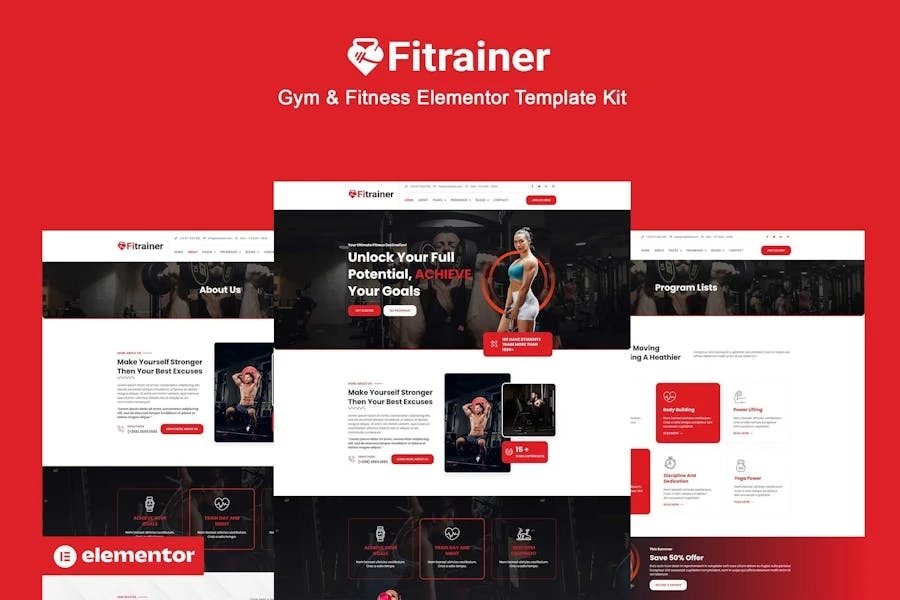 Fitrainer - Kit de plantillas Elementor Pro para gimnasio y fitness