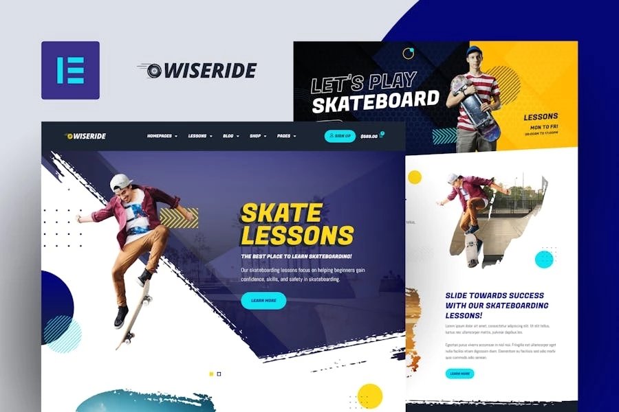 WiseRide - Kit de plantillas Elementor para clases de skate