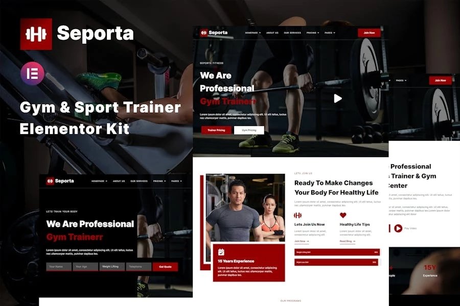 Seporta - Kit de plantillas Elementor para gimnasios y fitness