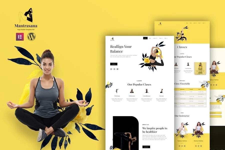 Mantrasana - Kit de plantillas Elementor para estudio de yoga