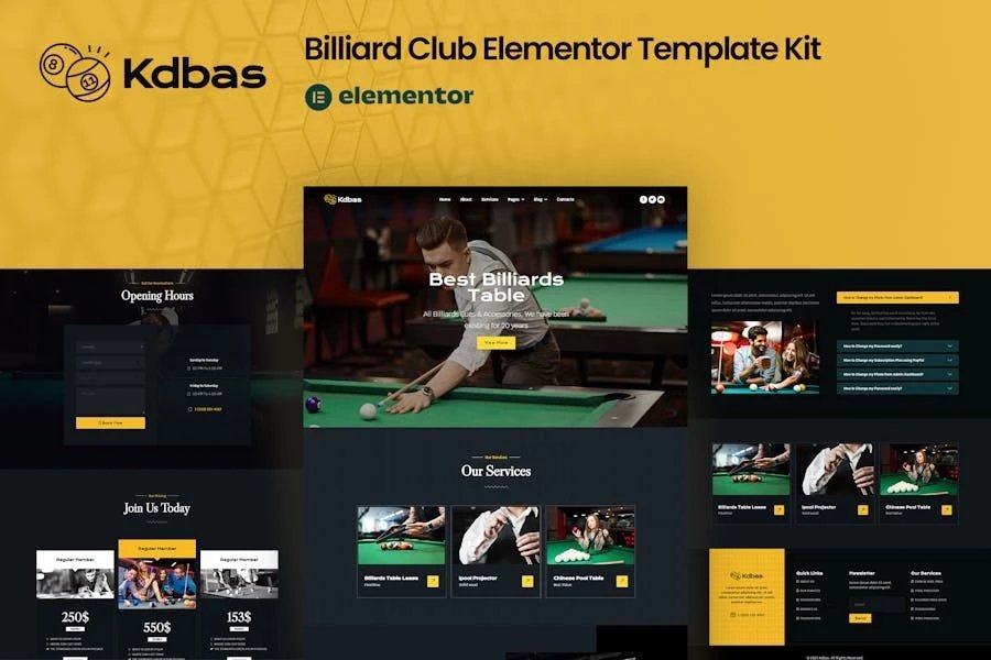 Kdbas - Template Kit Elementor para club de billar