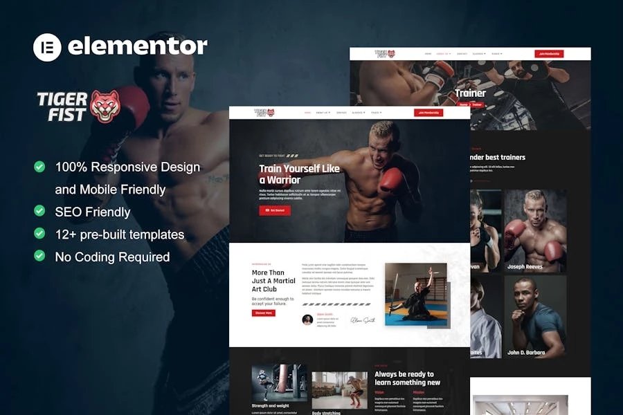 TigerFist - Template Kit Elementor de artes marciales