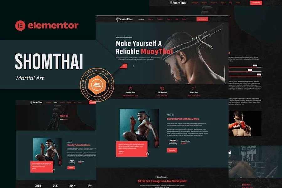 Shomthai - Kit de plantillas Elementor para artes marciales