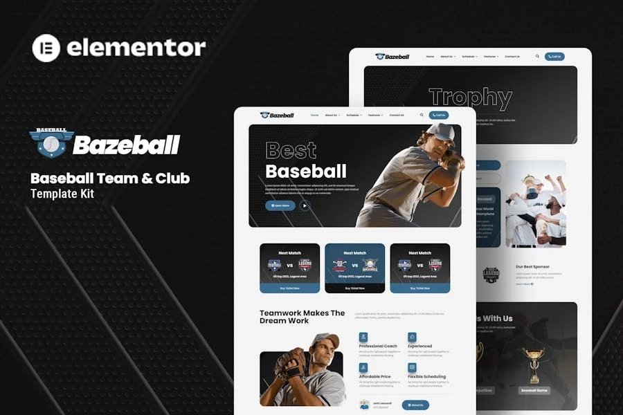 Bazeball - Kit de plantillas Elementor para equipos deportivos