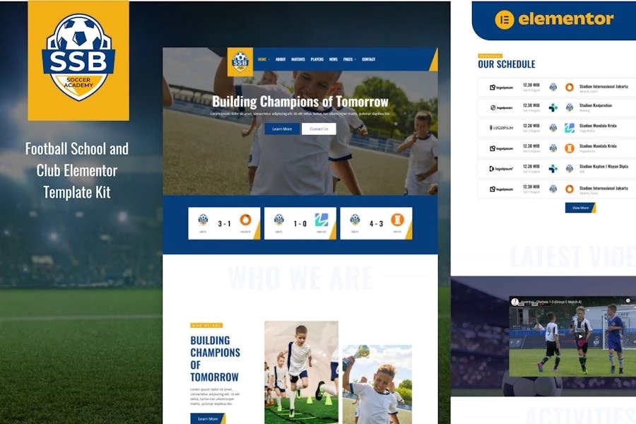 SSB - Template Kit de Elementor para escuelas y clubes de fútbol