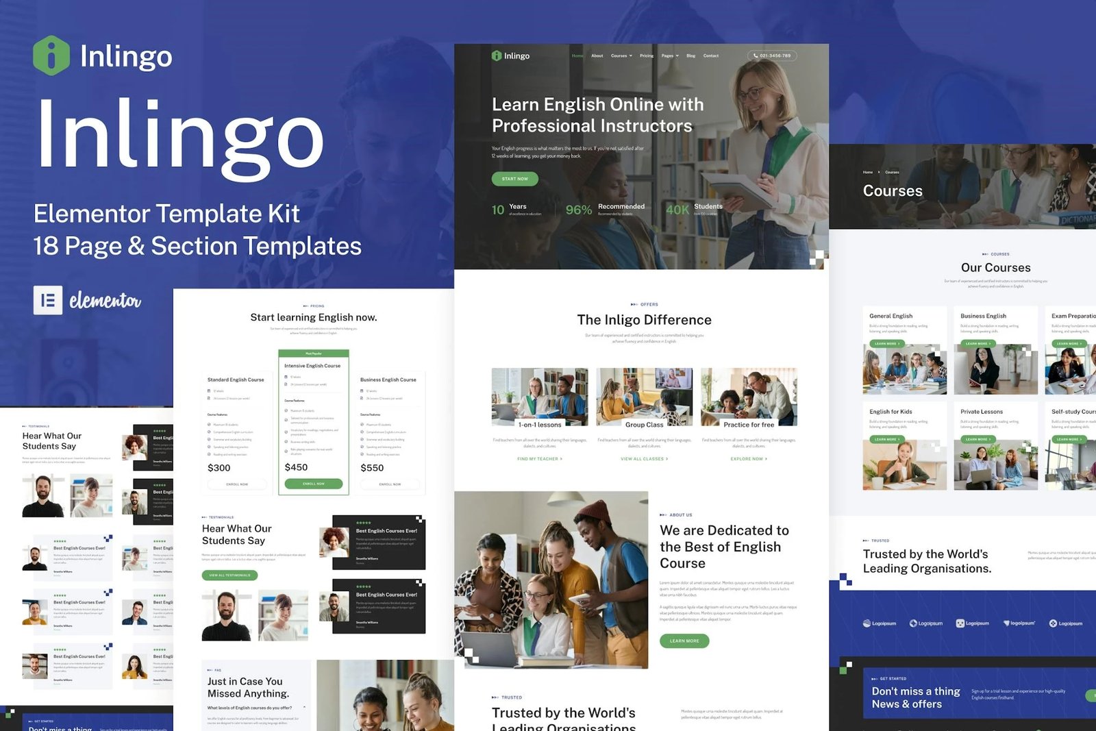 Inlingo - Kit de plantillas Elementor para cursos de inglés profesionales