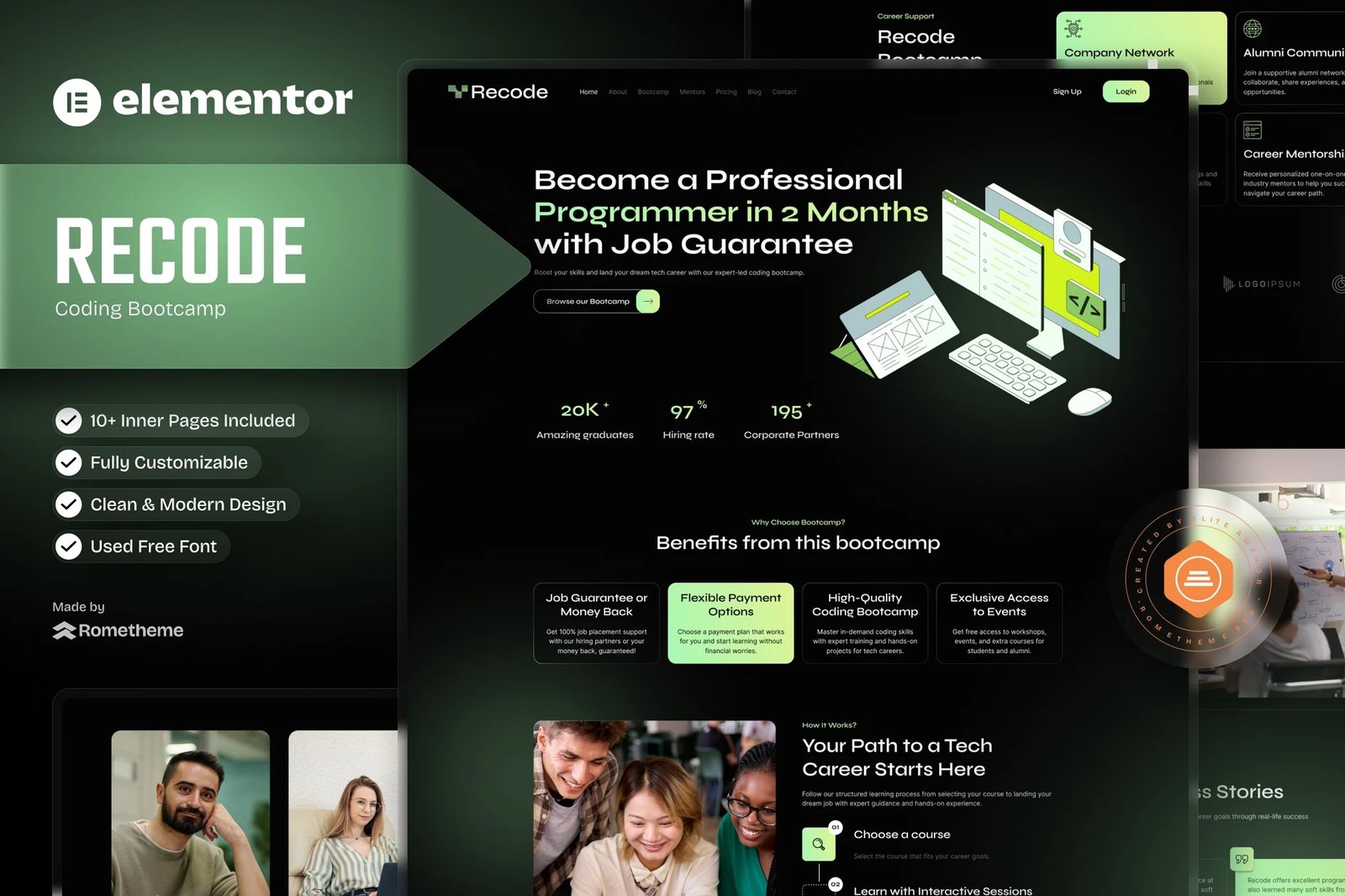 Recode - Kit de plantillas Elementor para Coding Bootcamp