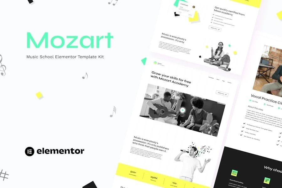 Mozart - Template Kit de Elementor para escuelas de música