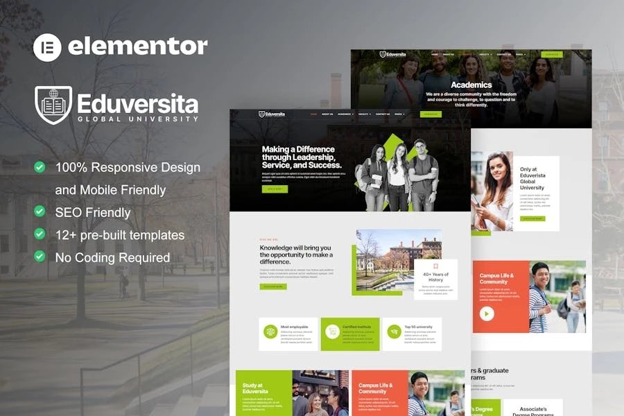 Eduversita - Template Kit de Elementor para universidades y colegios