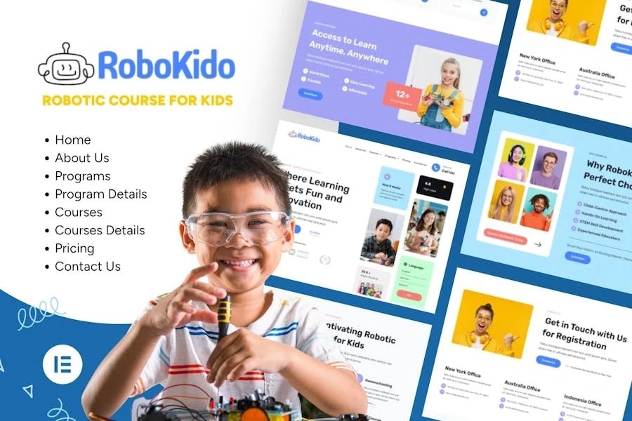 Robokido - Kit de plantillas Elementor para cursos de aprendizaje en línea para niños