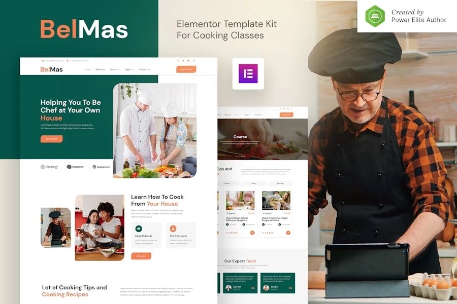 BelMas Kit de plantillas Elementor para clases y talleres de cocina en línea