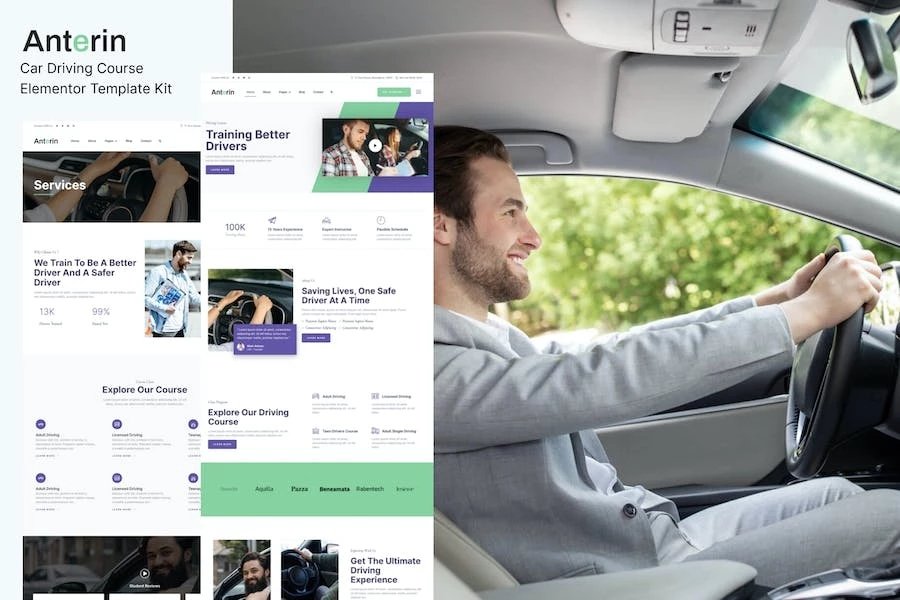 Anterin - Template Kit Elementor para cursos de conducción de automóviles