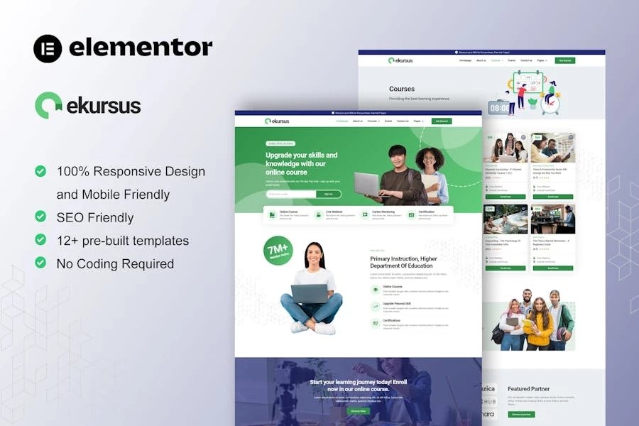 eKursus - Template Kit Elementor para cursos y educación en línea