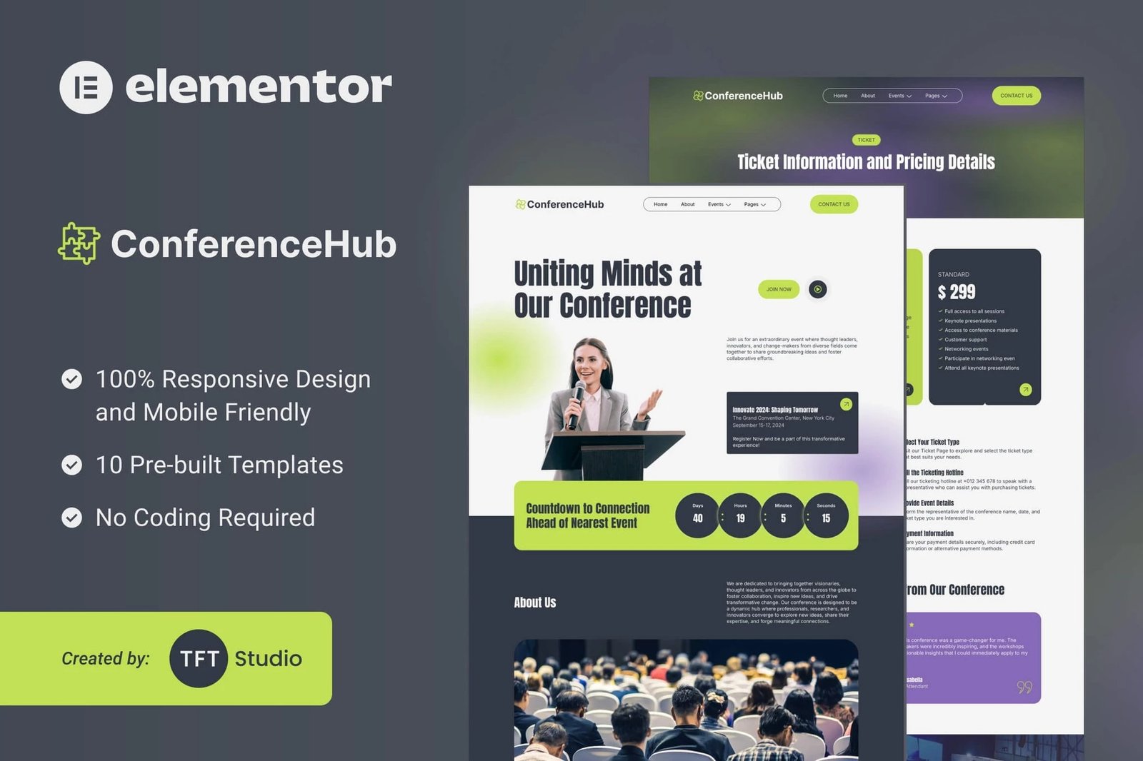 ConferenceHub - Kit de plantillas profesionales para eventos Elementor