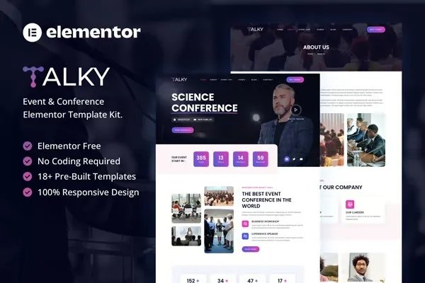 Talky - Kit de plantillas Elementor para eventos y conferencias